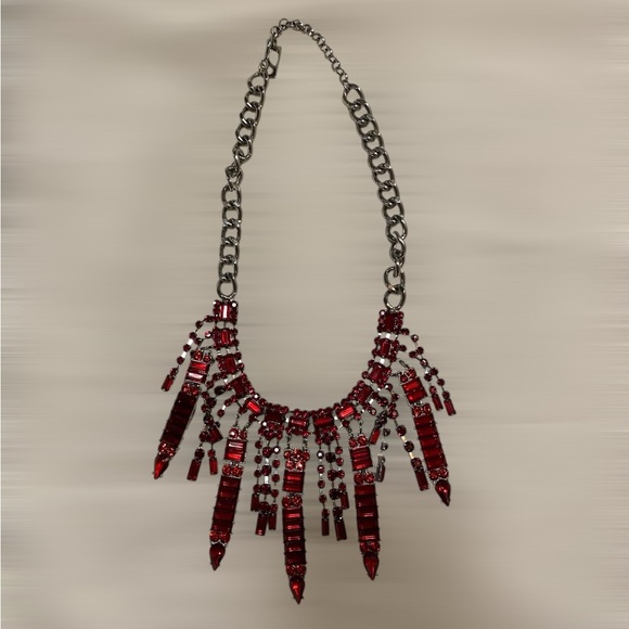 Jewelry Bundle Statement Faux Red Amber Color Stone Silver Necklaces Set of 3 - Picture 2 of 12